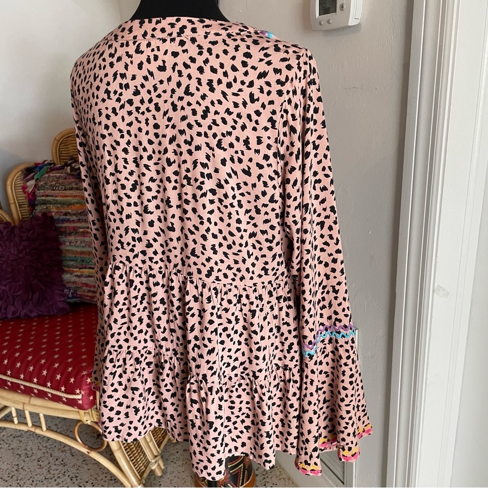Anthropologie Savanna JANE Animal Print Embroidered Top! Rik Rak Embroidery - Picture 8 of 11